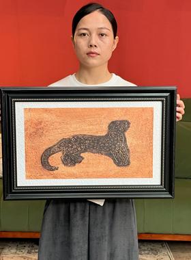 常玉金钱豹客厅沙发背景墙法式装饰画 画C024入户玄关砂岩挂画 画