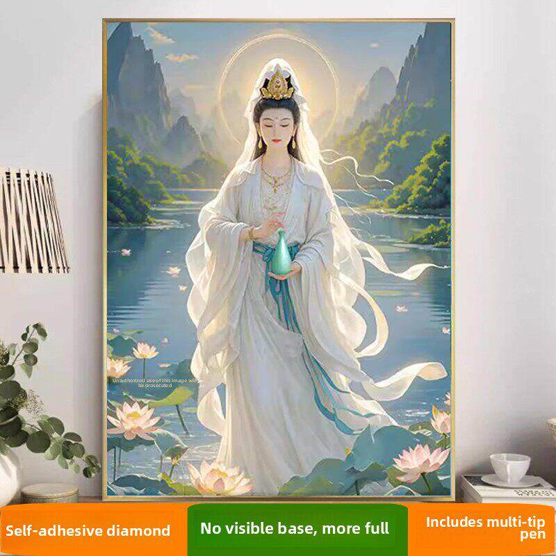 站像观世音菩萨钻石画方钻新款满钻净水白衣娘娘粘贴钻十字绣佛像