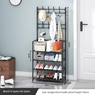 简易落地式衣鞋帽收纳架一体化组合家门多层卧室不锈钢Hh