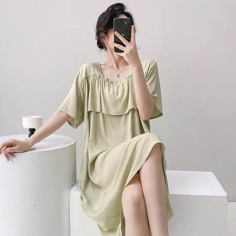 防凸点棉绸睡裙夏季薄款短袖洋装凉感人造棉睡衣清新外穿家居服,女士内衣/男士内衣/家居服,睡裙,淘宝优惠券,粉丝福利购,淘宝优惠卷