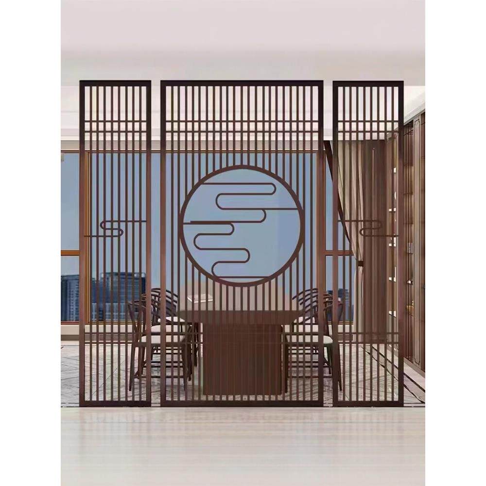 定做铁艺屏风办公室隔断装饰创意不锈钢轻奢客厅入户玄关中式格栅