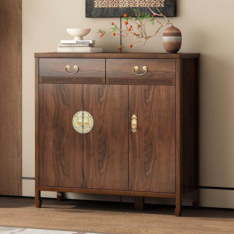 新中式实木鞋柜家用门口玄关柜中国风复古收纳柜一体靠墙室内鞋厨