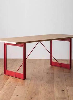 北欧红色会议大板桌子极简设计师办公电脑桌洽谈海洋多层板工作台