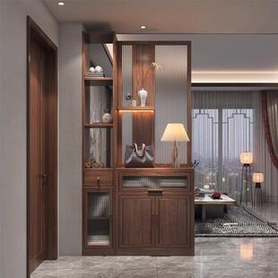 新中式玻璃屏风入户正对门玄关隔断客厅博古架实木鞋柜一体收纳柜