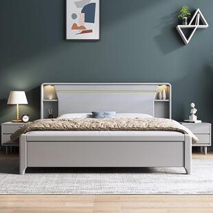 纯实木床1米8双人床主卧高端箱式储物床板防潮排骨架1米5的床灰色