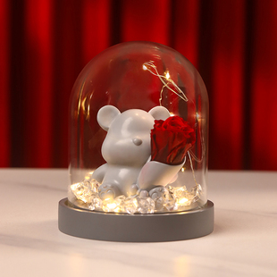 永生花玫瑰熊摆件桌面装 饰送老婆女友高级感圣诞节情人节生日礼物