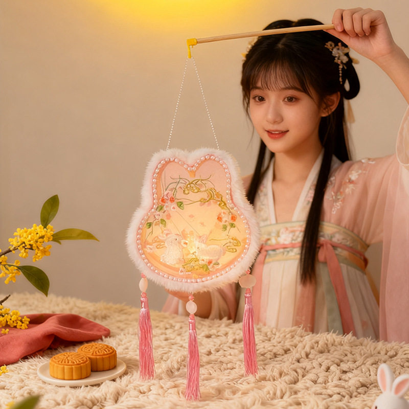 成品发货古风刺绣花灯儿童手提发光兔子灯笼汉服宫灯道具中秋元宵