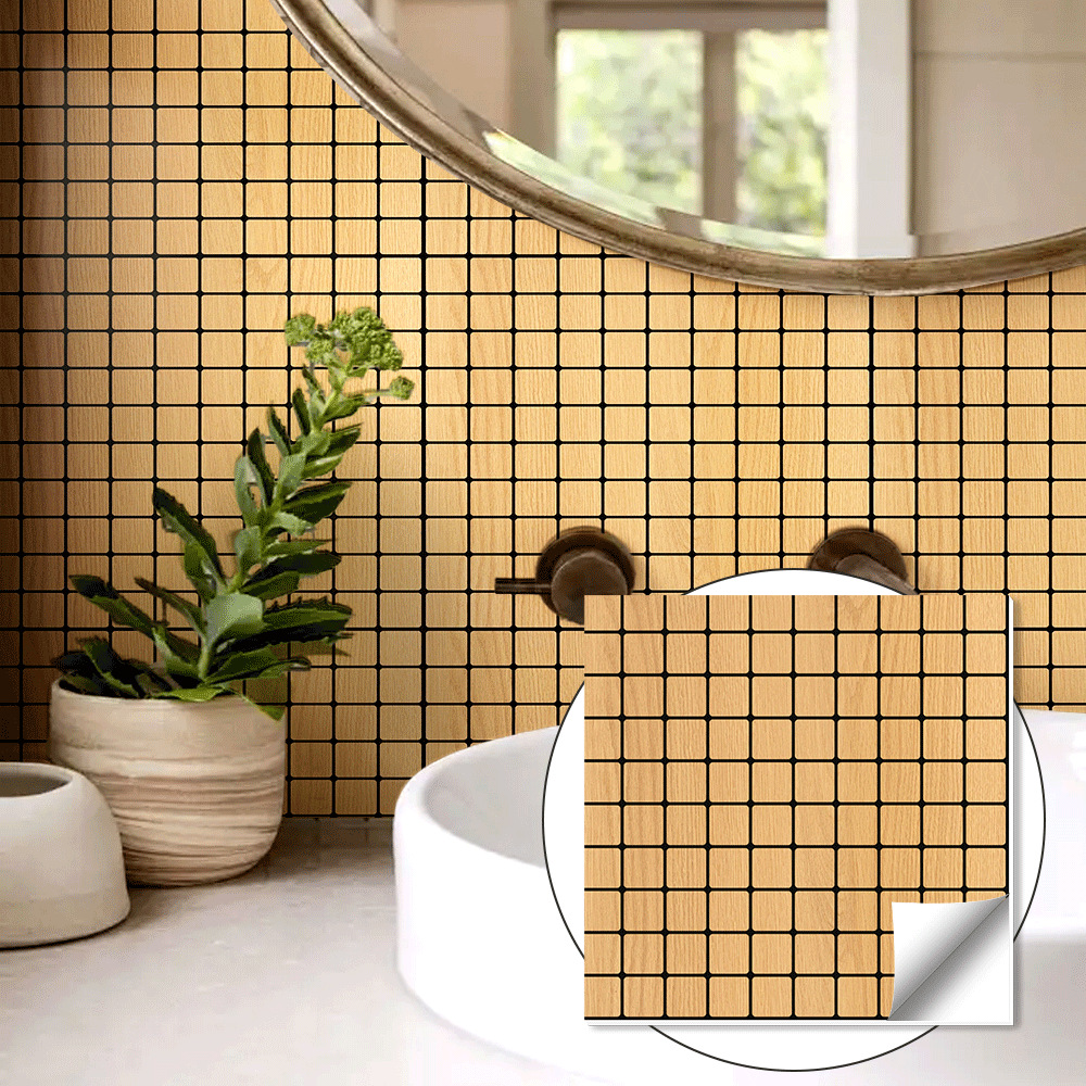 工厂加厚仿木纹壁纸自粘复古电视背景墙面卧室装饰马赛克贴纸