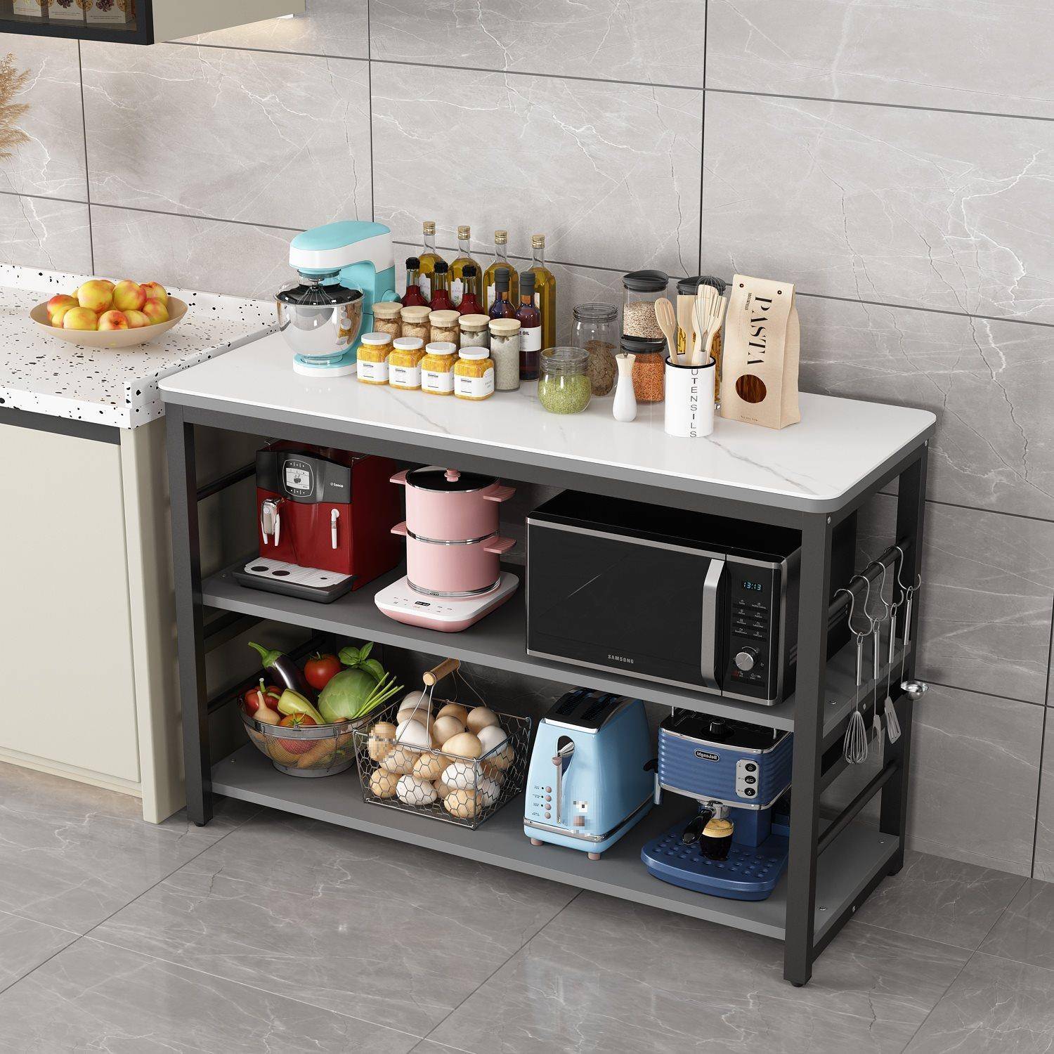 厨F769S9JM房菜子岩板桌桌微波炉置物架落切地多层家用功能收纳架