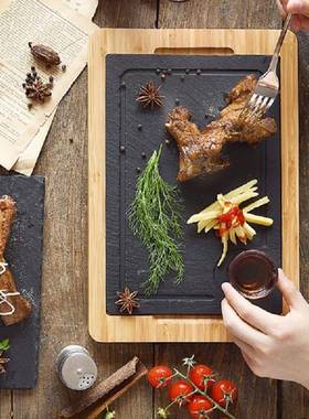 餐盘包岩邮黑色板板石牛排盘拼牛排盘石板盘冷菜热菜盘ERI石板昌