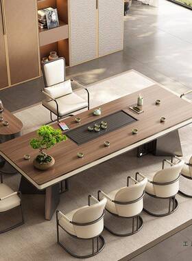 2板025年新款木五纹岩大板茶椅桌组合一桌椅新中式茶台办公EFT室