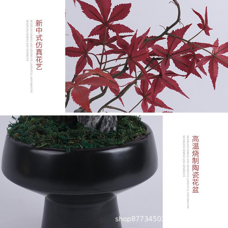 新中式真枫叶盆景日式106仿真红色鸡枫玄关桌家具餐餐厅仿茶室爪
