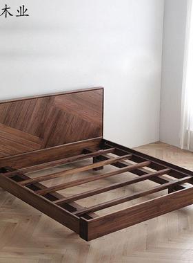 北美黑胡桃木床实约木现代简樱桃.木卧室18米双ATP床2人.2米大床