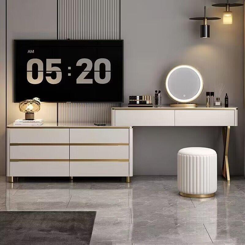 u6D轻奢全红实木岩板妆台斗柜一体伸缩收纳SE柜卧室梳网电视柜化