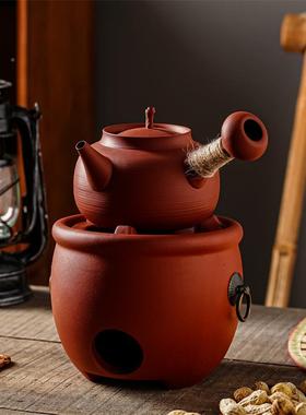 潮州把壶花红泥矿泥砂铫电壶可可明火围炉煮侧茶家UIA用烧水煮茶