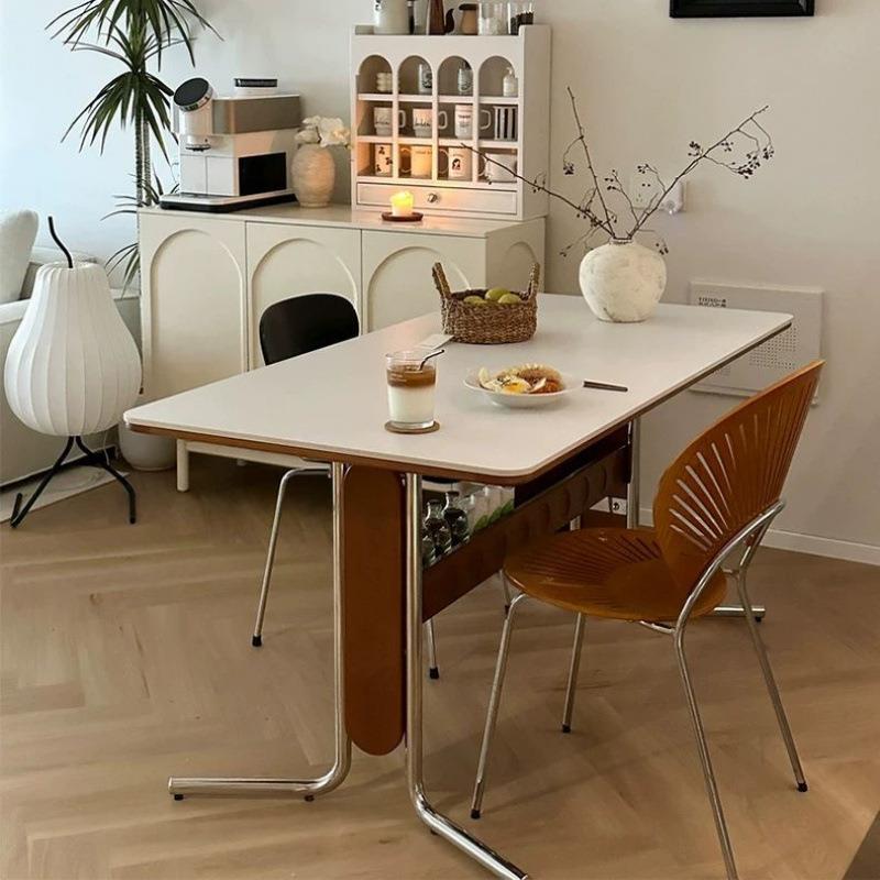 法式餐复古中古风实木岩板AXL格桌极简风胡用桃色家小户型餐桌椅