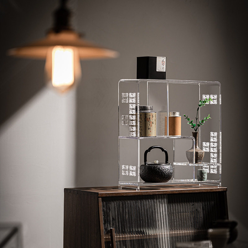 亚克力透明置物架家用茶道茶具镂空收藏收纳展示架博古架