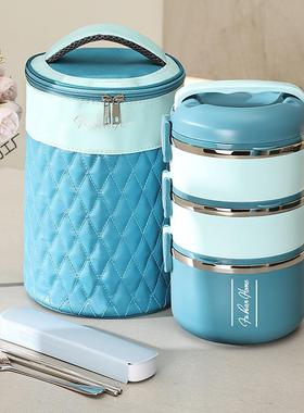 圆型饭盒上班族携多层保便温桶大饭量便当盒不容KNC锈钢带饭