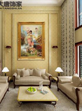 欧式客厅油画玄关装饰画纯RW01手绘R油画古典人物天使油天画春女