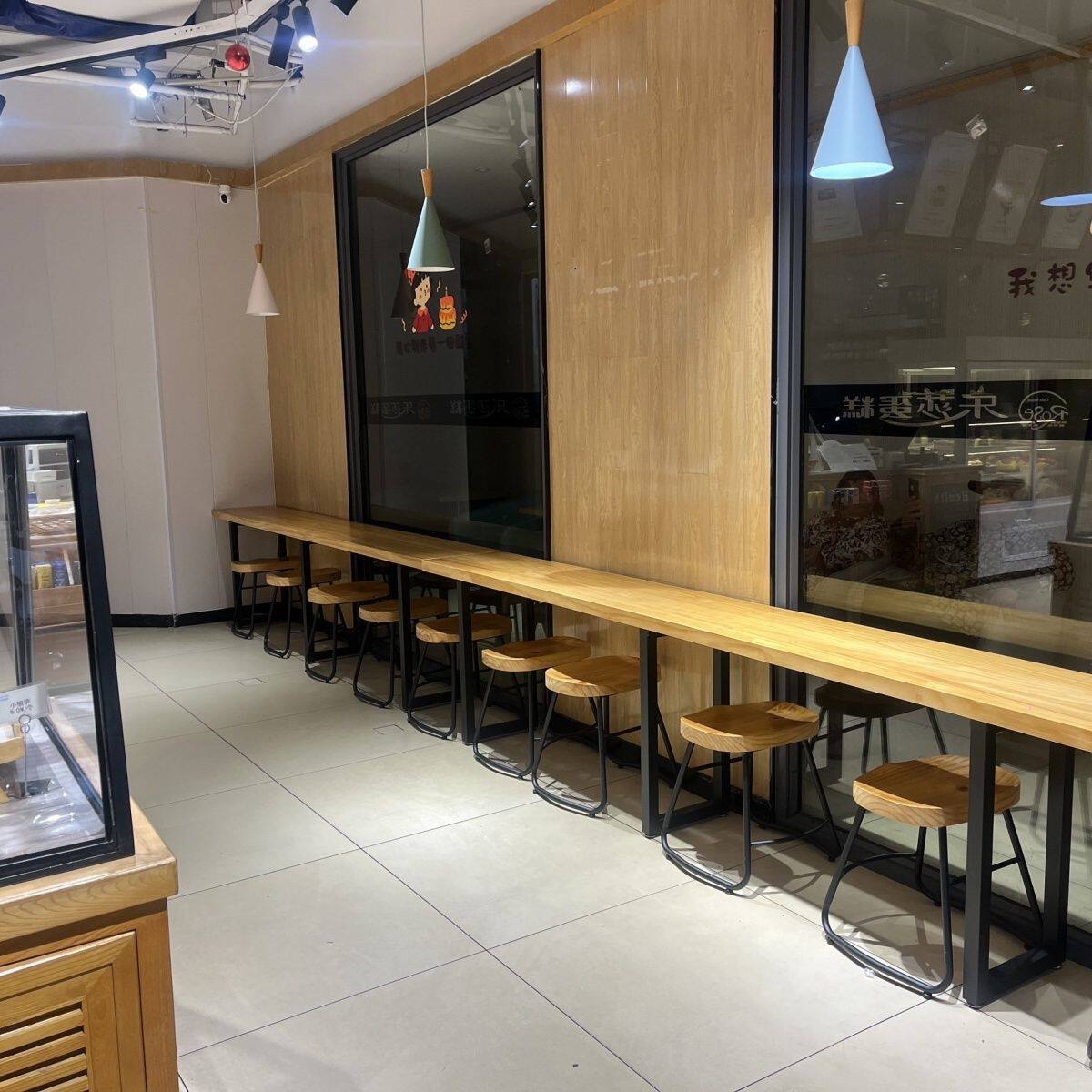 矮吧台桌 工业风便利店小吃店酒吧长条桌子 靠墙窄餐桌椅组合靠窗