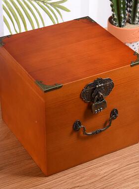 实木带箱方复古长木形整理储锁物箱收纳盒大号密码EHU木箱子木质