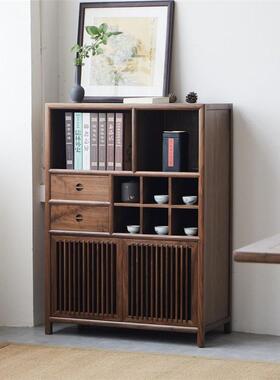 新中式黑胡桃OIO木关茶收纳柜置家物柜客厅玄室柜用储物柜