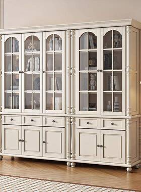 美式书柜奶油风jls5SJ67全书柜白色欧房式家实用书多功能组合小户