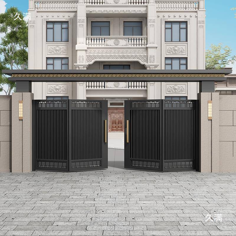 铝庭户院门别墅艺外大门新中tlzn%j#h式农村自建房院墙围墙电动入