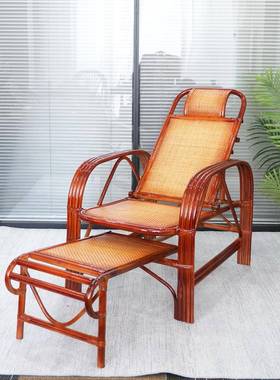 真藤IUD椅阳台躺椅折叠椅老人闲午椅懒休藤编高靠背调节午人休椅