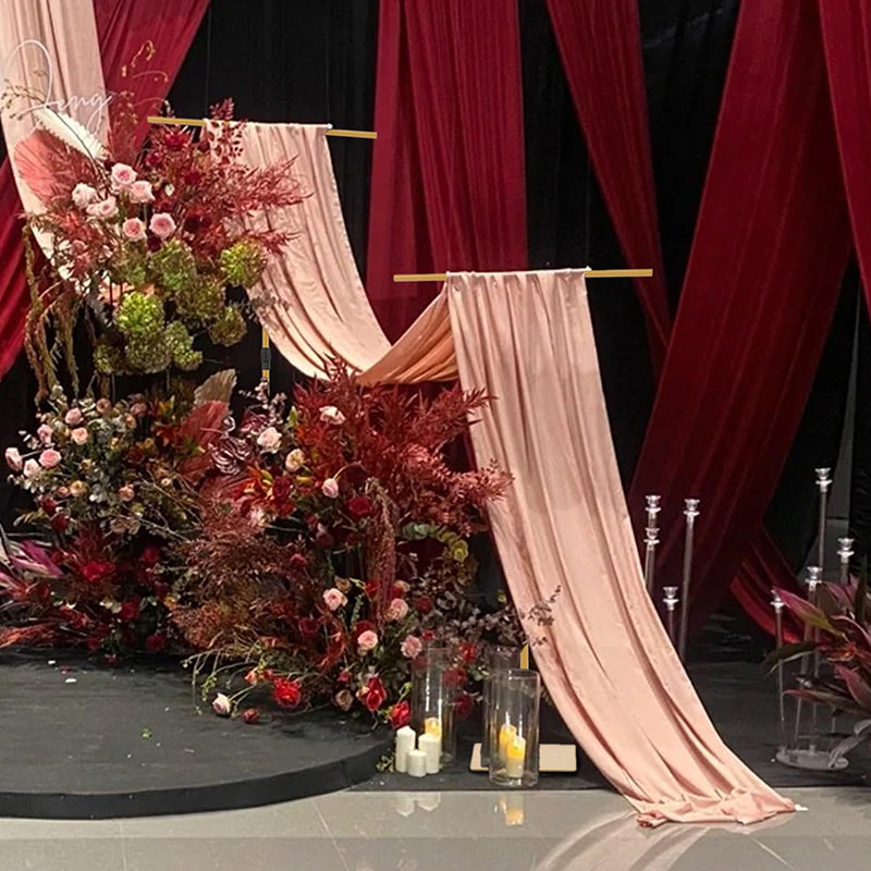 新款婚庆道具铁艺架子T字支架布幔线帘架伸缩杆婚礼迎宾背景展架