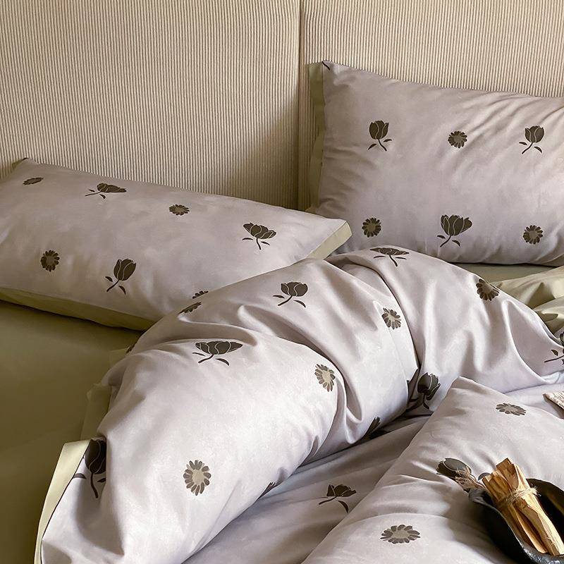 10S长绒棉贡缎四件0套XFZ全棉2棉025新款小清新用纯床单式被套床