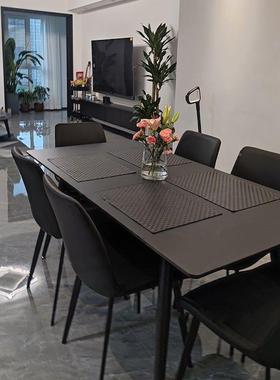 意式简黑色岩餐桌家用轻奢代现板简极约56383614长方形小户型餐桌
