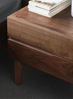 北美黑胡木现KML床头柜简约代原木桃实置物柜日式双抽全木床边柜