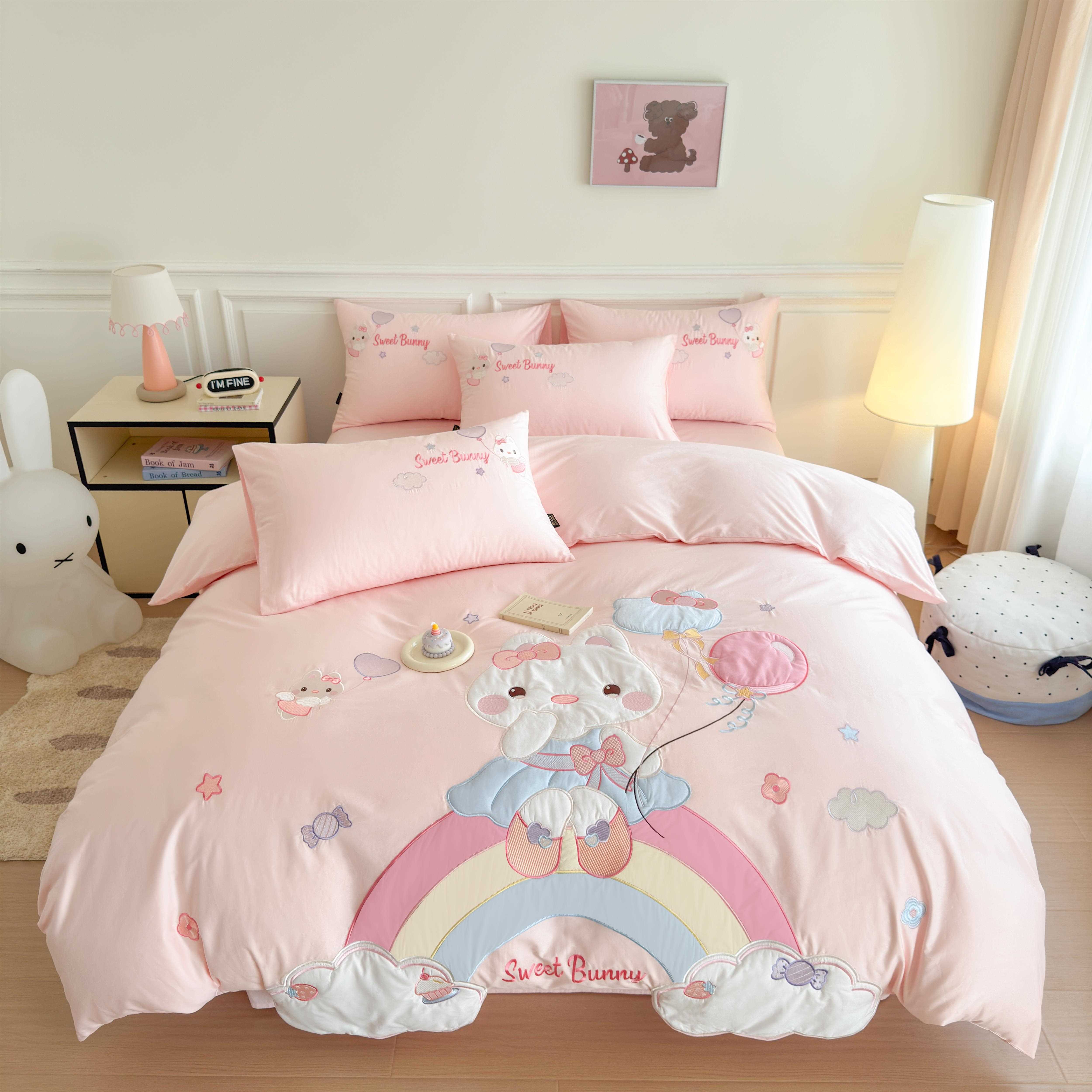 公主风卡通儿童全棉四件套可爱男女孩100%纯棉刺绣三件套床上用品