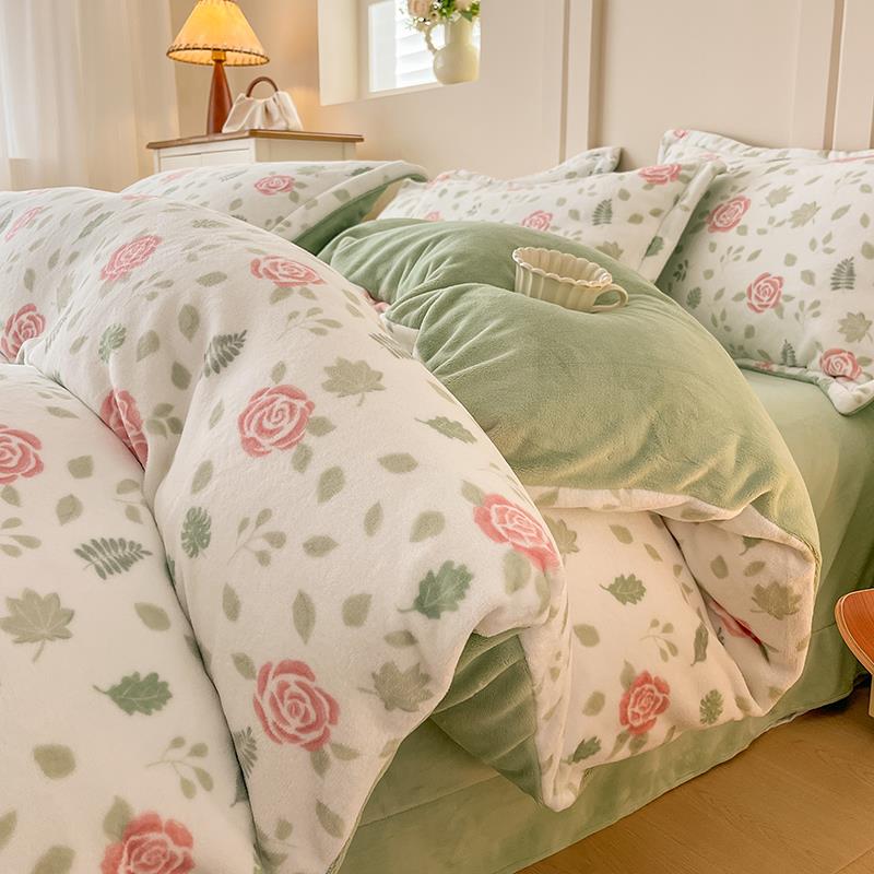 加厚牛奶绒冬季保暖四件套20x20cm被套248x248床单180x220床品