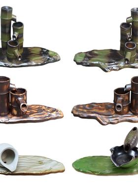 创意陶瓷鱼缸仿竹循环流水喷泉摆件中国风庭院鱼池石槽装饰搭配件