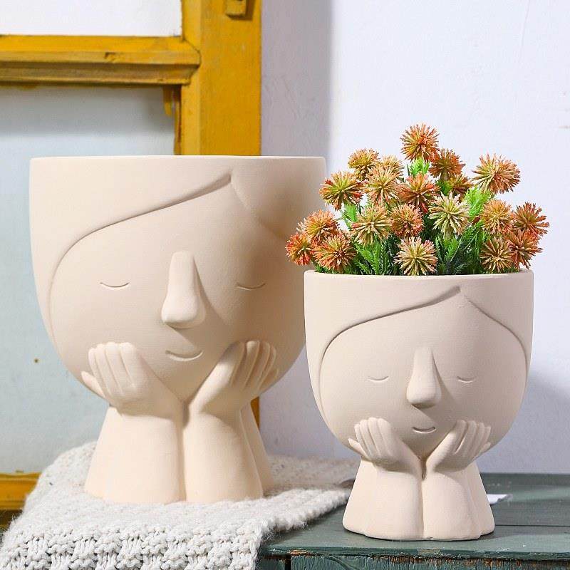 可爱女孩头像陶瓷花盆客厅阳台咖啡店带托盘有孔养花盆栽容器多肉,鲜花速递/花卉仿真/绿植园艺,花盆,淘宝优惠券,粉丝福利购,淘宝优惠卷