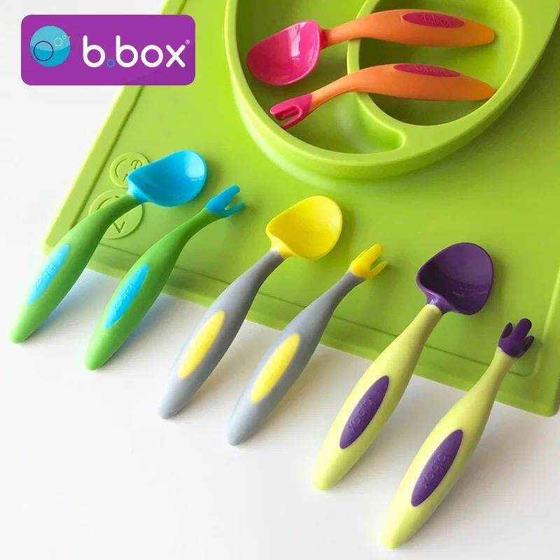 澳洲b.box儿童训练三角叉勺bbox宝宝学吃饭辅食餐具弯头勺子叉子