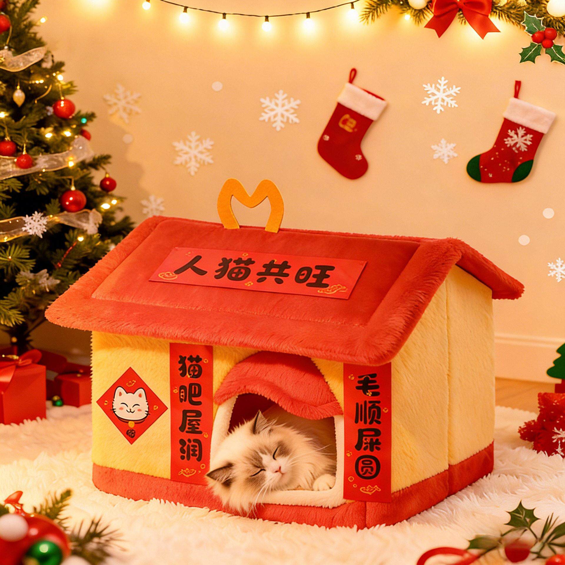 宠物新年春联猫窝保暖封闭式蒙古包可拆洗狗窝猫床猫屋幼猫犬