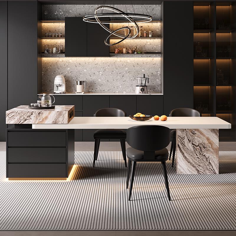 岩板岛台餐桌一体家用可伸缩厨房导台餐台中小户型倒台2025新款