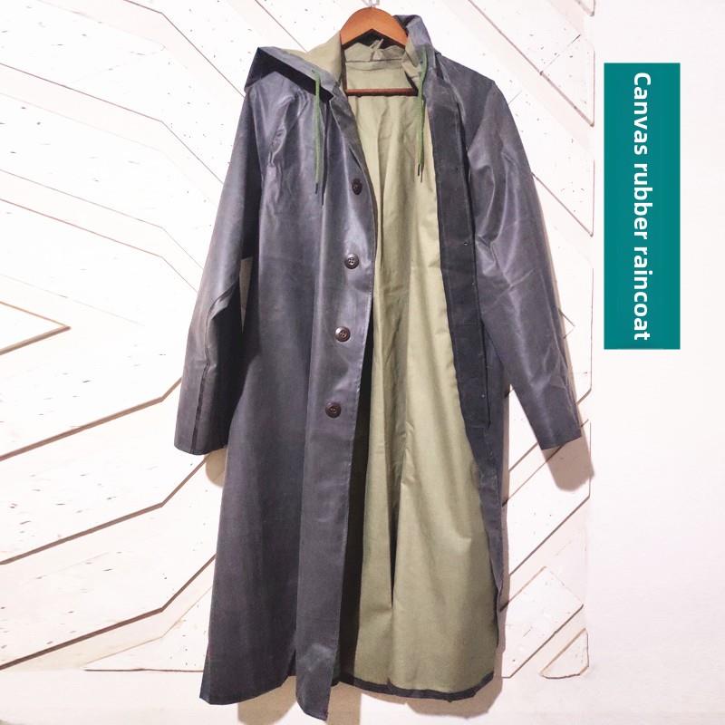 正品87式户外老式橡胶帆布连体徒步雨衣绿色加厚抗洪抢险劳保雨披