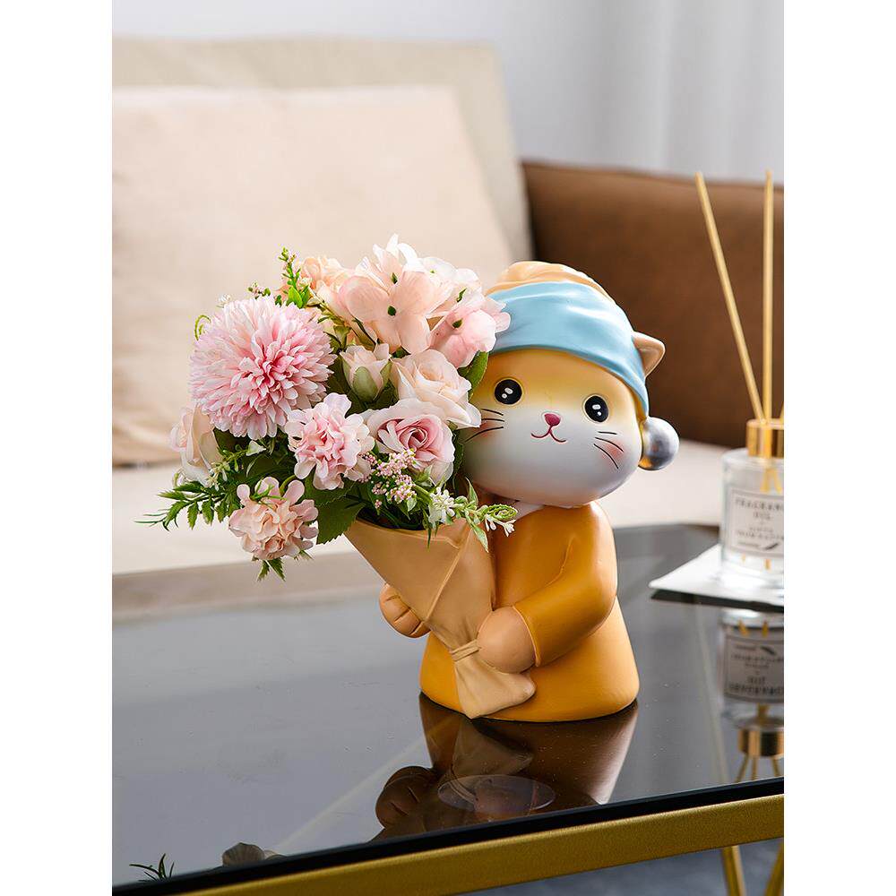 珍珠猫花瓶摆件客厅插花客厅创意玄关餐桌干花花器装饰品女生礼物