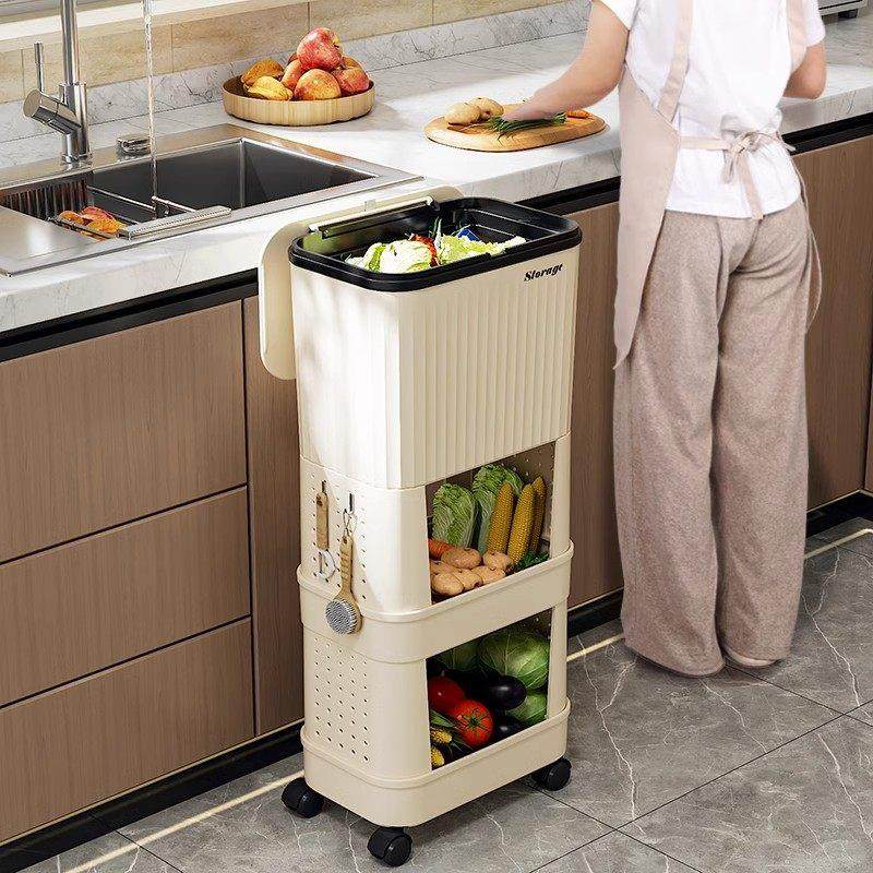德国厨房垃圾桶家用大容量滑盖可移动双层高款免弯腰专用可置物架