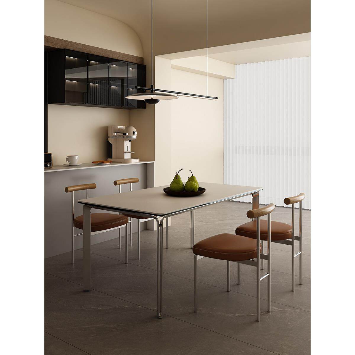 意式极简现代简约德利丰轻奢岩板餐桌小户型家用长方形不锈钢饭桌,住宅家具,岩板餐桌,淘宝优惠券,粉丝福利购,淘宝优惠卷