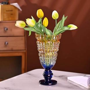 上釉高端无障碍豪华玻璃花瓶客厅高端插花高大覆古重工打造时尚花