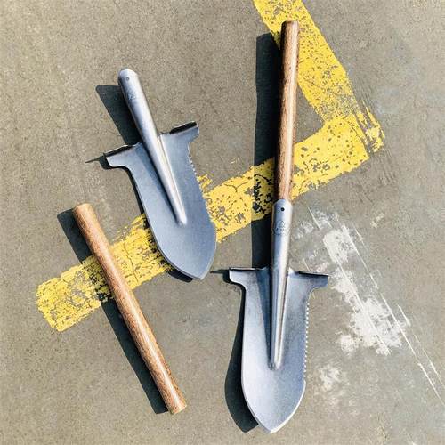 太牛了出岛加厚锰钢尖头钢锹栽树种植短木柄铁锹工兵铲