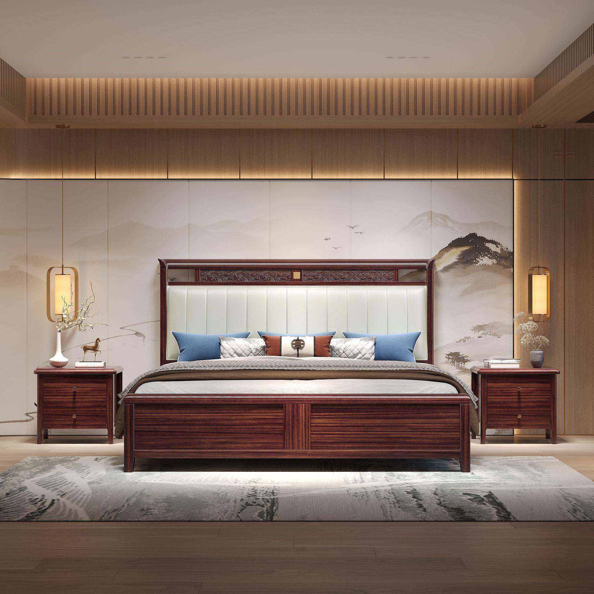 乌金木木床现双人床高档新中式轻奢代简约SOF主卧家用卧储室物实