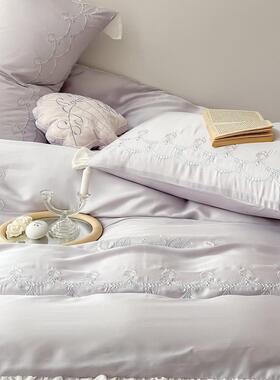 典欧四件套兰精天丝刺绣雪纺打褶边夏日古主卧双式人床MUSHANG花