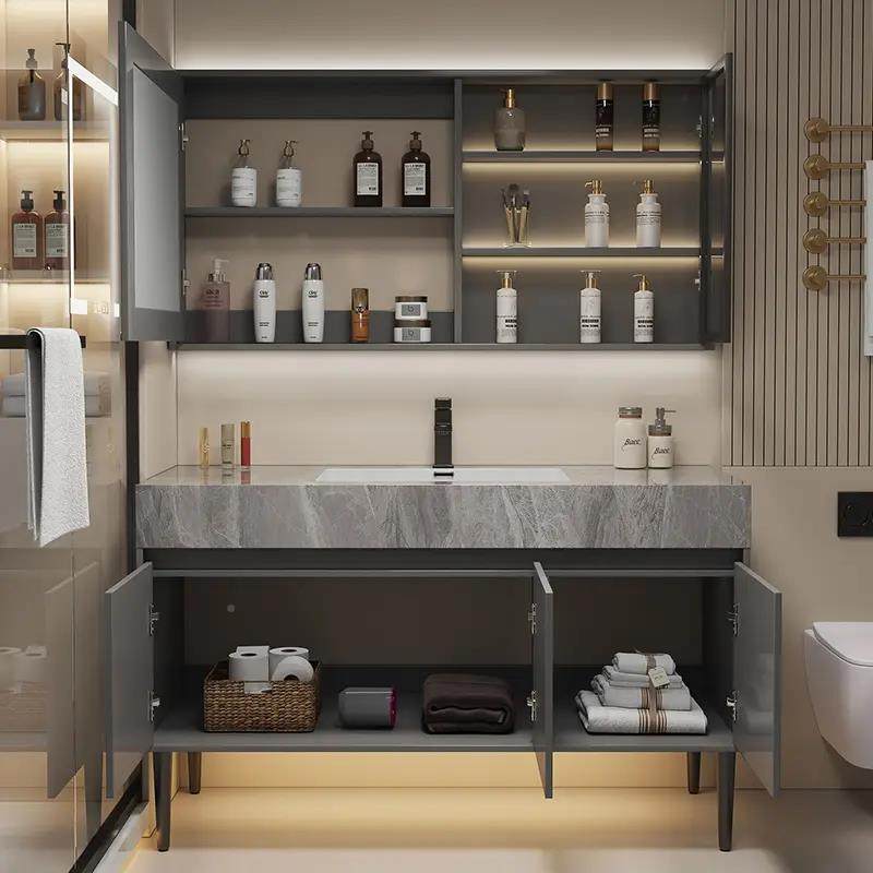 岩无缝陶瓷一体板盆落地式浴室柜组254合卫池生洗间手台洗脸洗漱