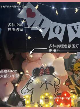 婚线条小狗后备箱求布置喜车尾箱浪漫惊告NJA白表白求气球装婚饰